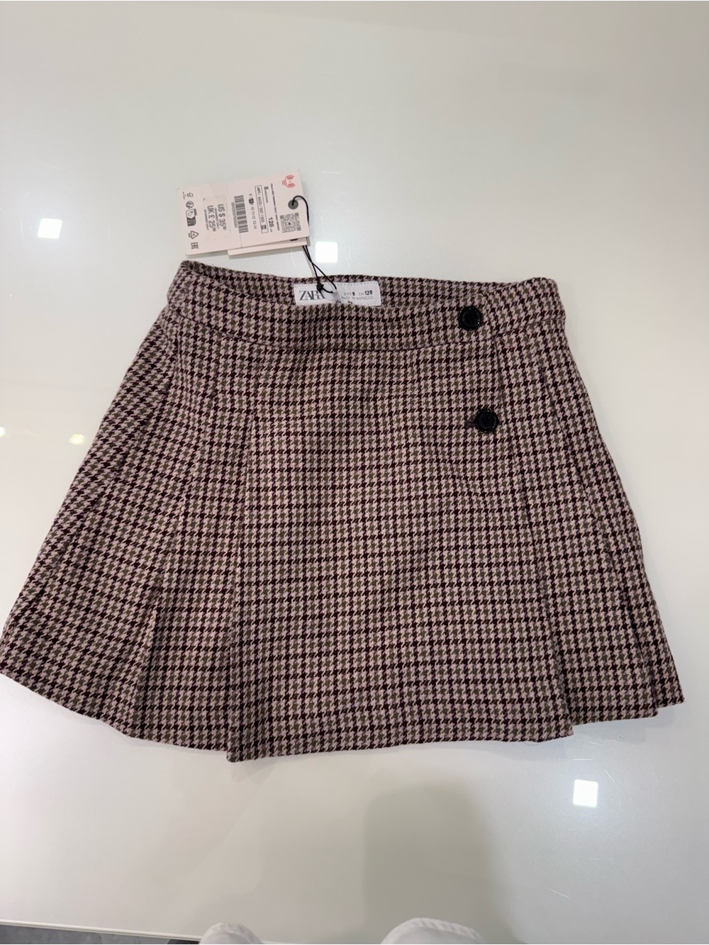 Zara girls skirt  Pink and Black Houndstooth Pleated